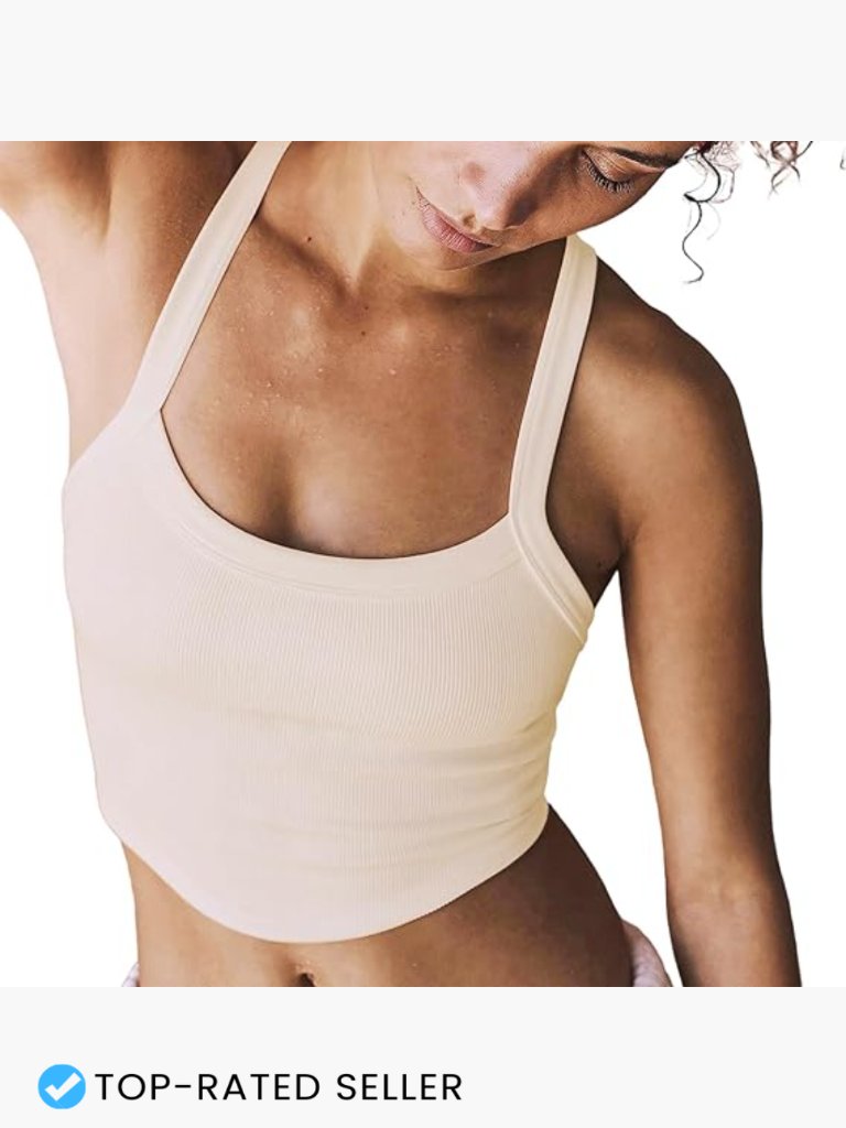 Seamless Crop Tank Top Ribbed Scoop Neck Racerback Athletic Cami Layering Shirt